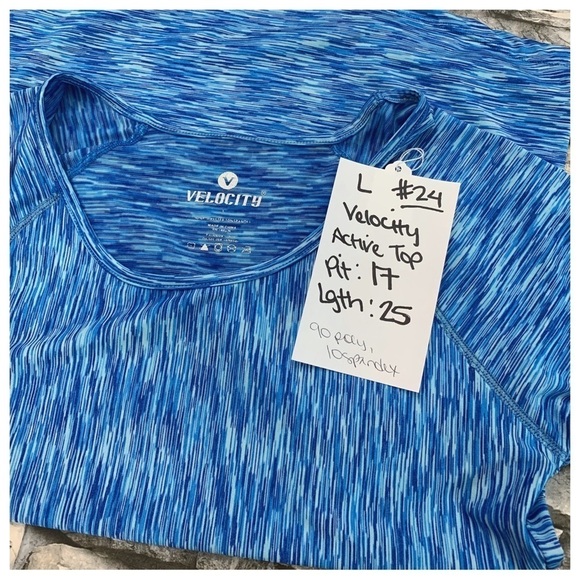 #24 Velocity Blue Activewear Yoga Gym Running Workout Crewneck Shirt Top Large - Picture 4 of 4